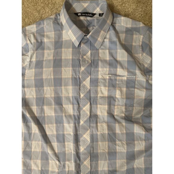 Travis Mathew Shirt Mens Size Medium Blue Plaid Button Up Short Sleeve Stretch - Picture 3 of 6